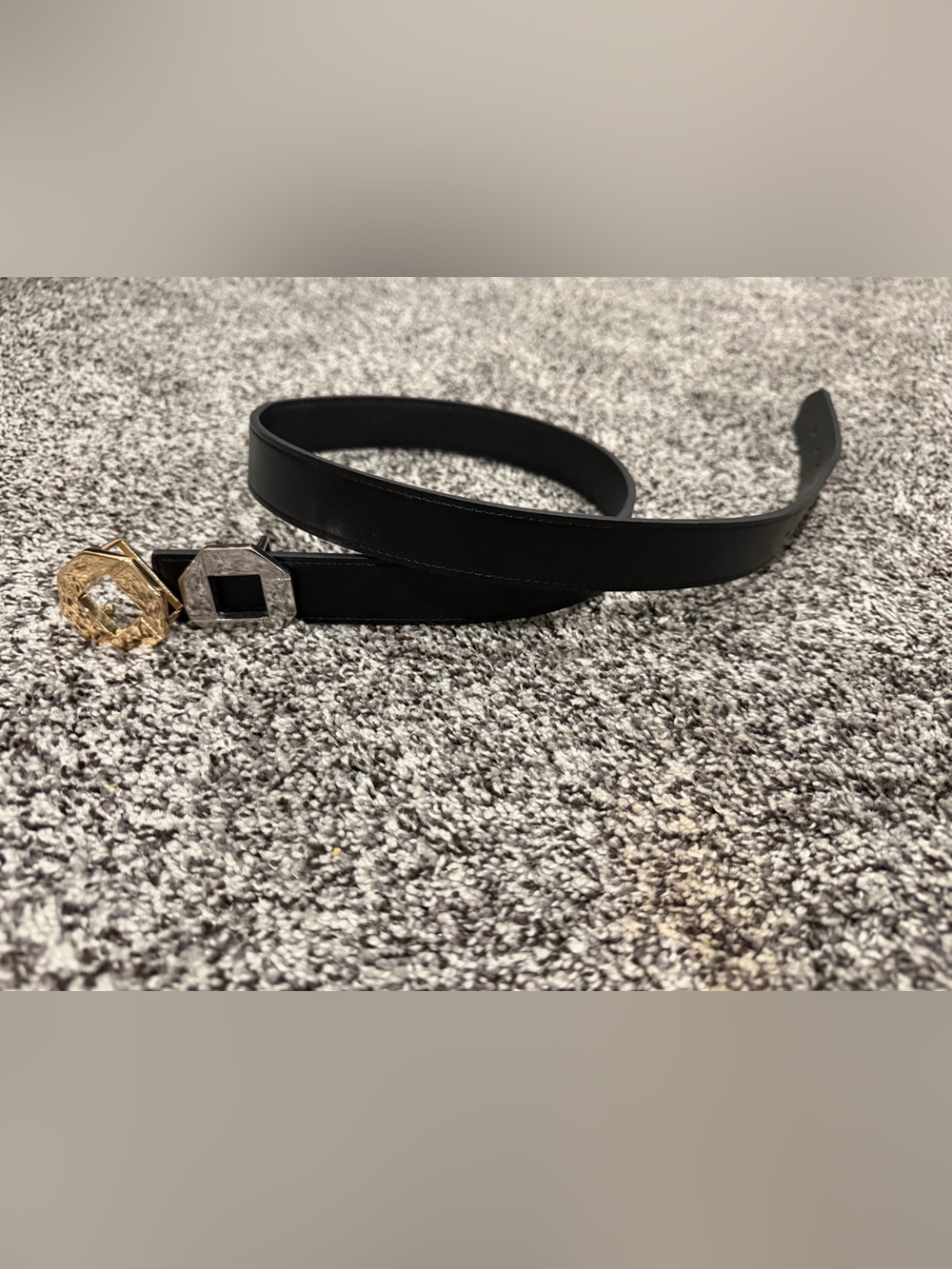 JPMorgan Chase 30” Gold/Silver buckle Black Leather Belt with Silver Buckle